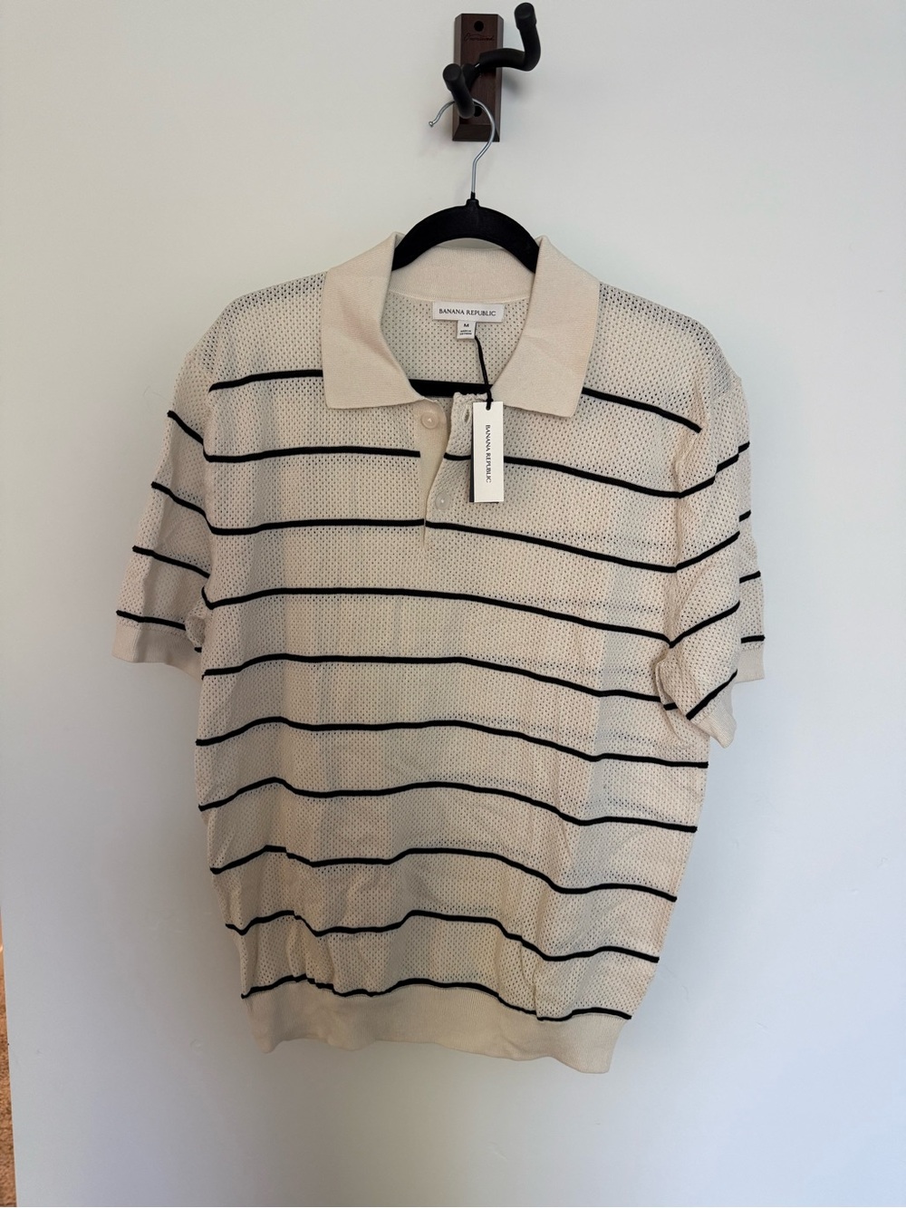 Banana Republic Cream and Black Striped Polo